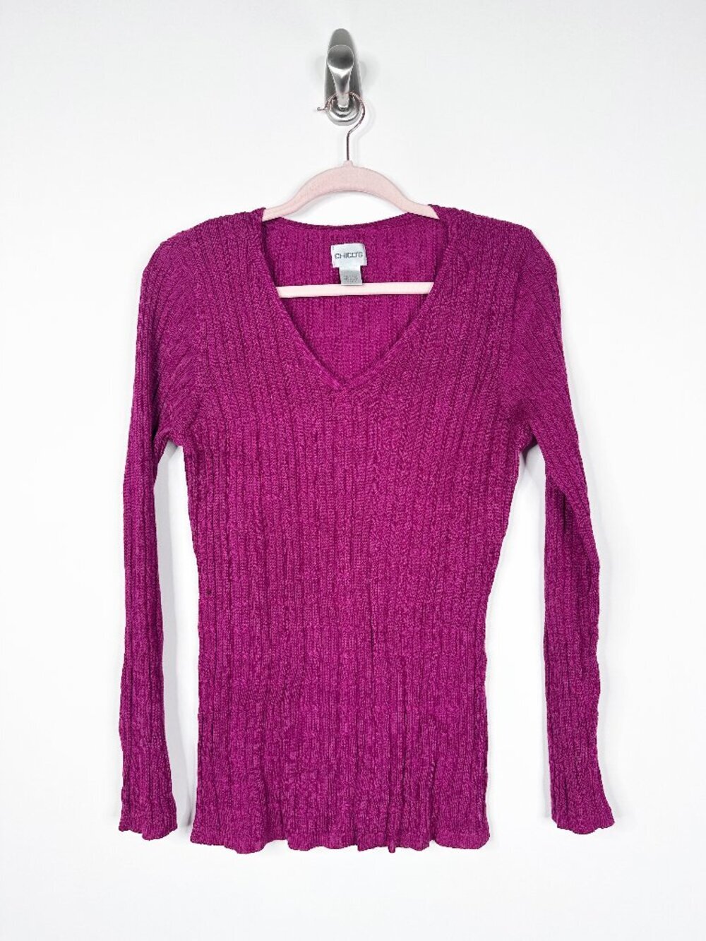2/$30 Chico's Textured V-Neck Sweater Burgundy Medium #A1968 - Picture 3 of 7